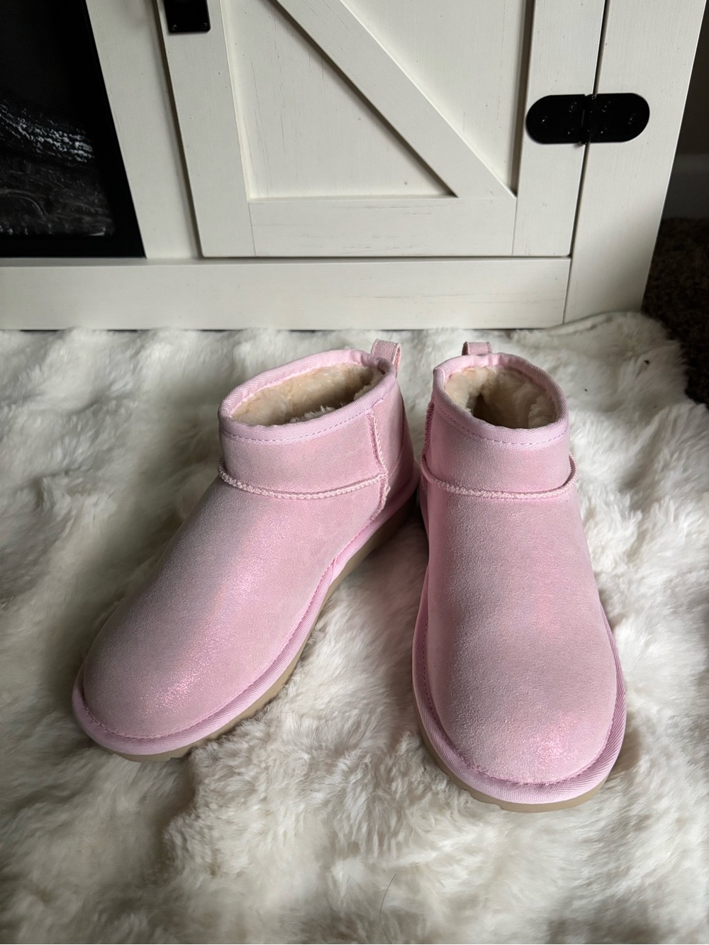 UGG Pink Kids Short Booties with Plush Shearling Lining